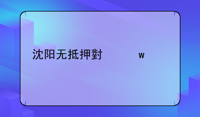 沈阳无抵押小额贷款