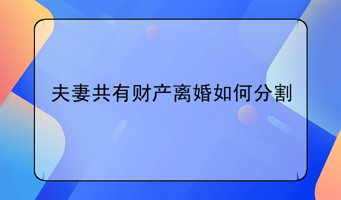 夫妻共有财产离婚如何分割