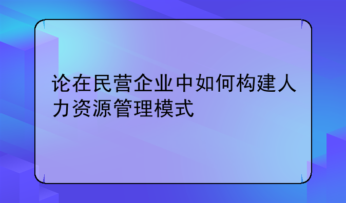 论在民营企业中如何构建人力资源管理模式