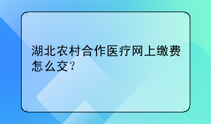 湖北农村合作医疗网上缴费怎么交？