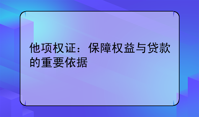 他项权证：保障权益与贷款的重要依据