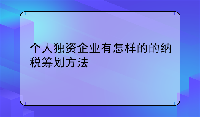 个人独资企业有怎样的的纳税筹划方法