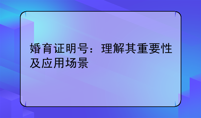 婚育证明号：理解其重要性及应用场景