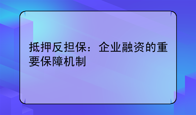 抵押反担保：企业融资的重要保障机制