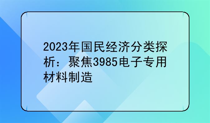 2023年国民经济分类探析：聚焦3985电子专用材料制造
