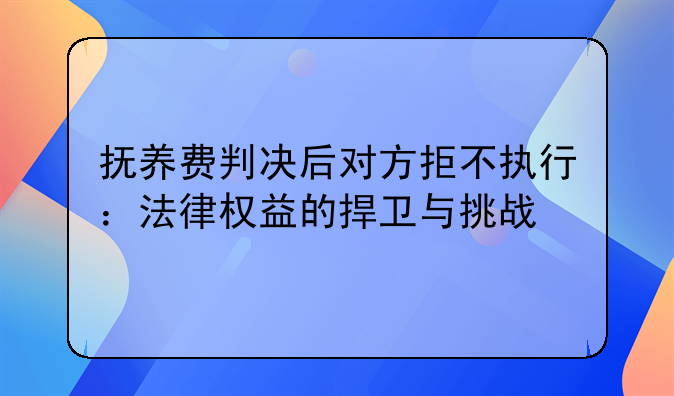 抚养费判决后对方拒不执行：法律权益的捍卫与挑战
