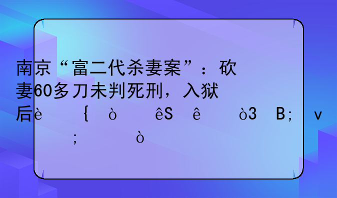 南京“富二代杀妻案”：砍妻60多刀未判死刑，入狱后连伤五人，后来怎样？