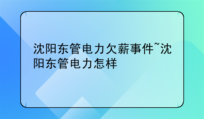 沈阳东管电力欠薪事件~沈阳东管电力怎样