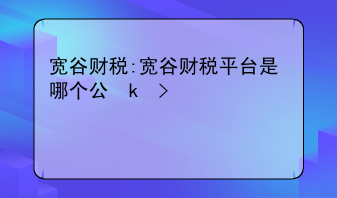 宽谷财税:宽谷财税平台是哪个公司的